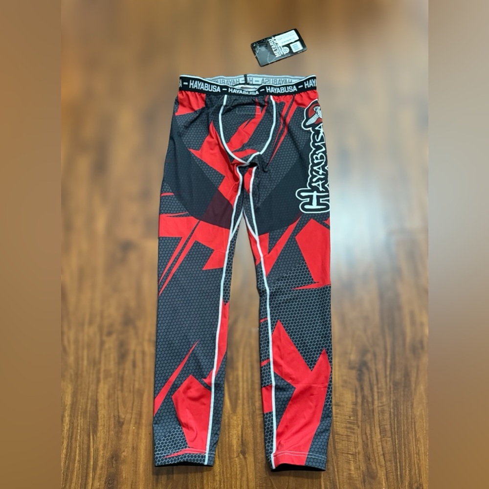 Hayabusa Metaru 47 Compression Pants Large Red Black MMA BJJ Grappling Spats
